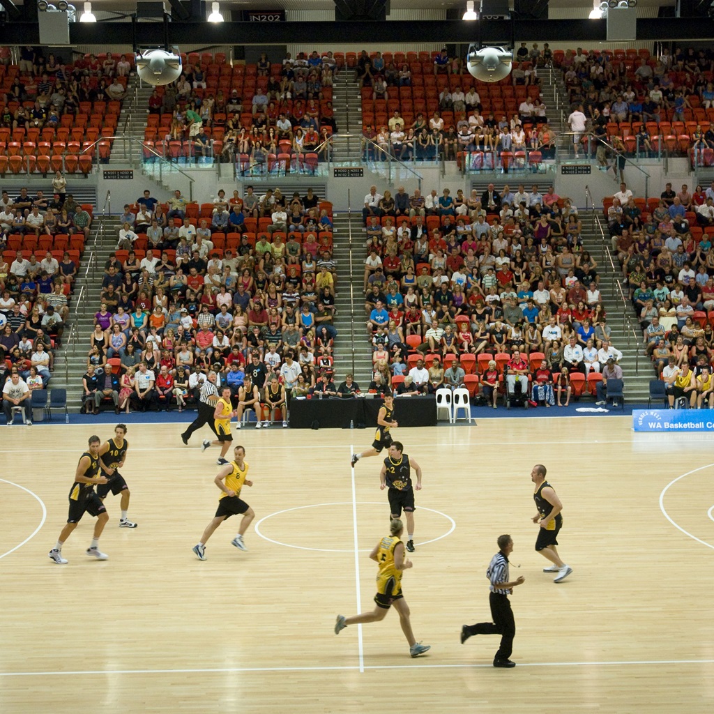 A photo showing one of the show courts and crowd capacity at the Bendat Basketball Centre in Mount Claremont, Perth