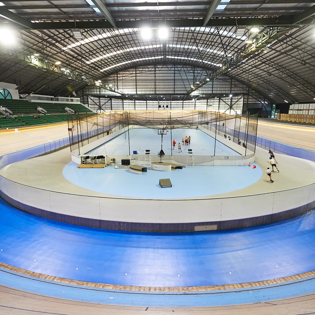 A photo of the curved speed skating track at the Speeddome in Middle Swan, Perth